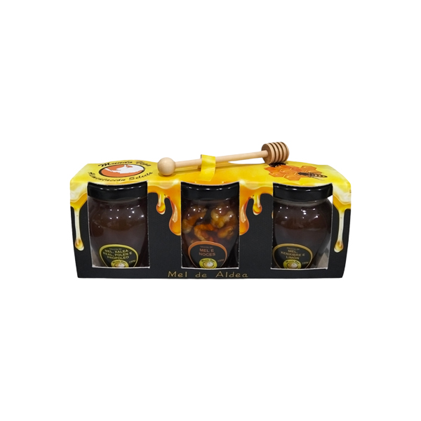 ESTUCHE 3 MIELES 150G. 1.MIEL/JENGIBRE/LIMÓN 2.MIEL/JALEA/PÓLEN Y PROPÓLEO 3.MIEL Y NUECES